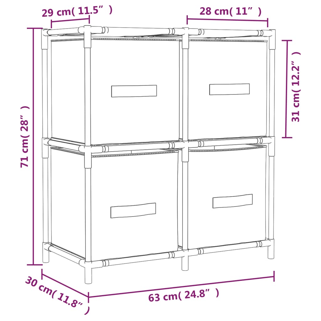 Lagerschrank mit 4 Stoffkörben Schwarz 63×30×71 cm Stahl