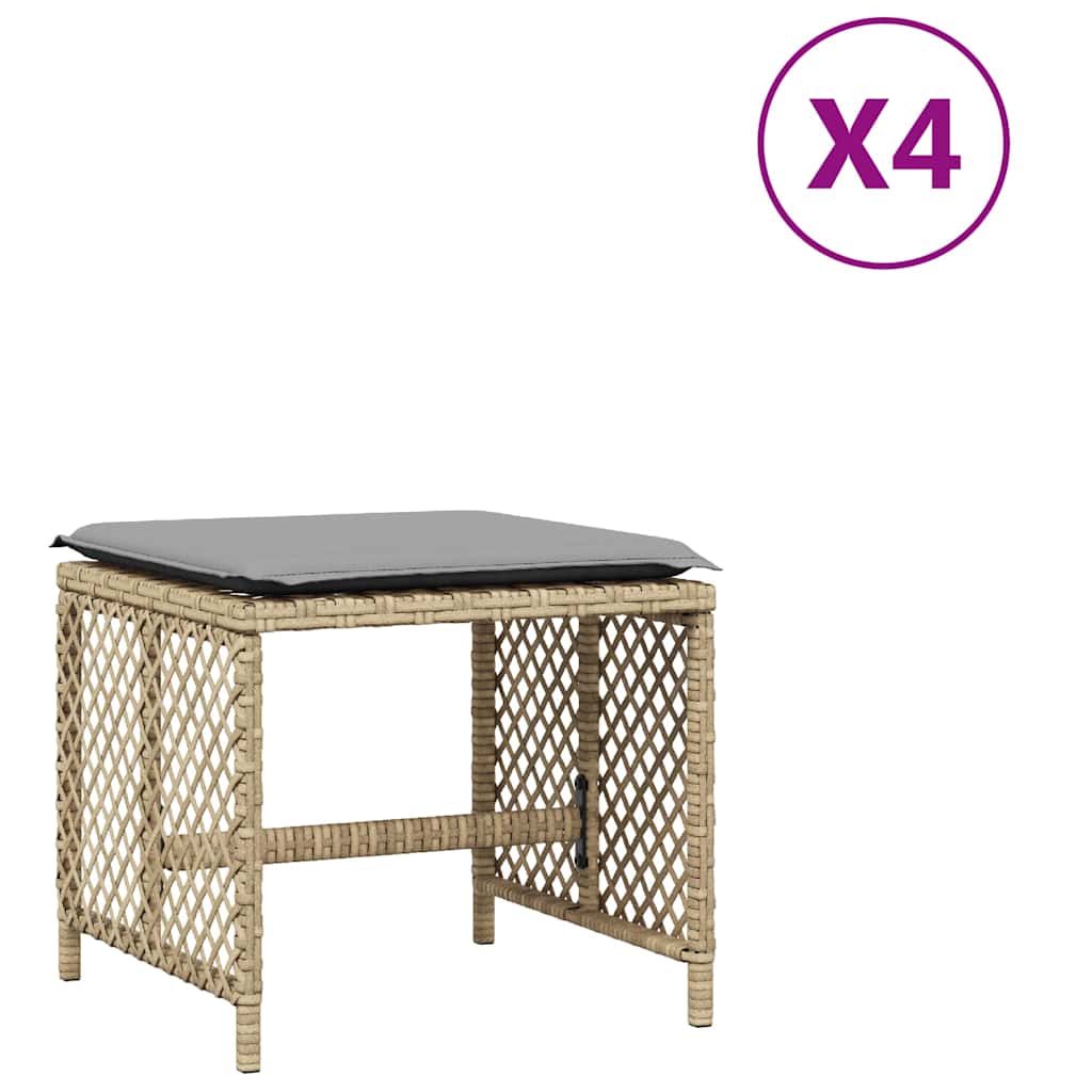 Gartenhocker mit Kissen 4 Stk. Schwarz 41x41x36 cm Poly Rattan