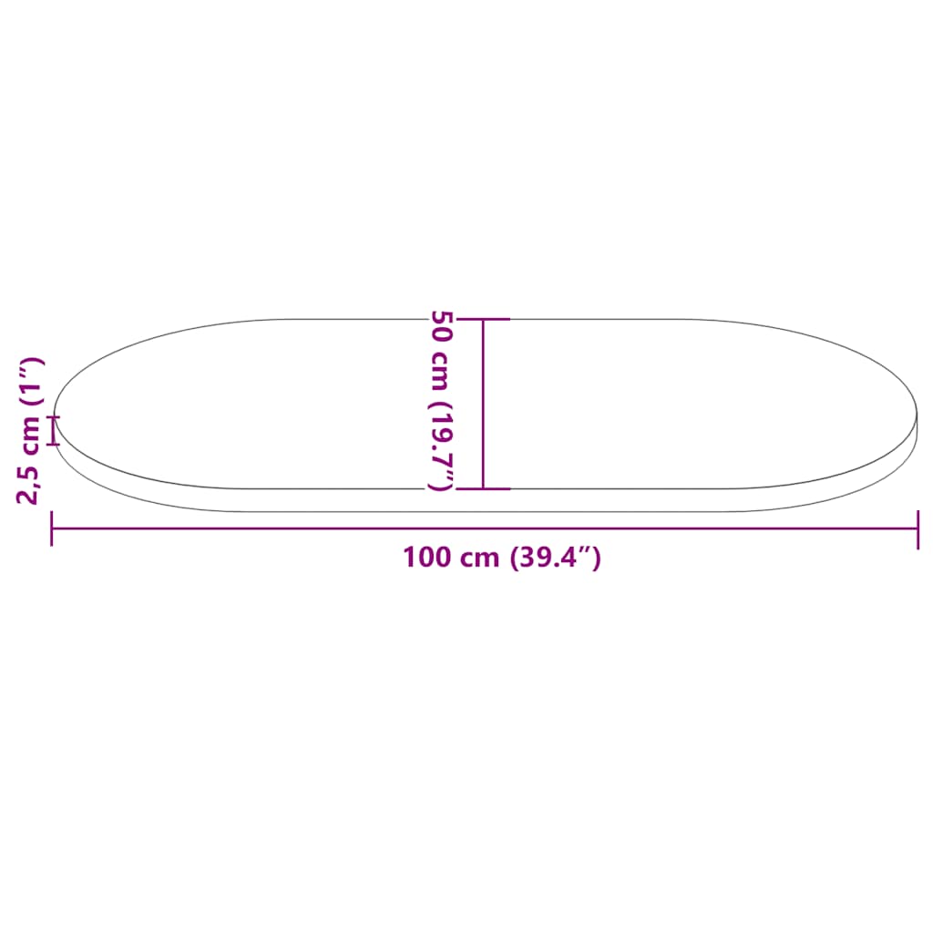 Tischplatte 60x30x2,5 cm Massivholz Kiefer Oval