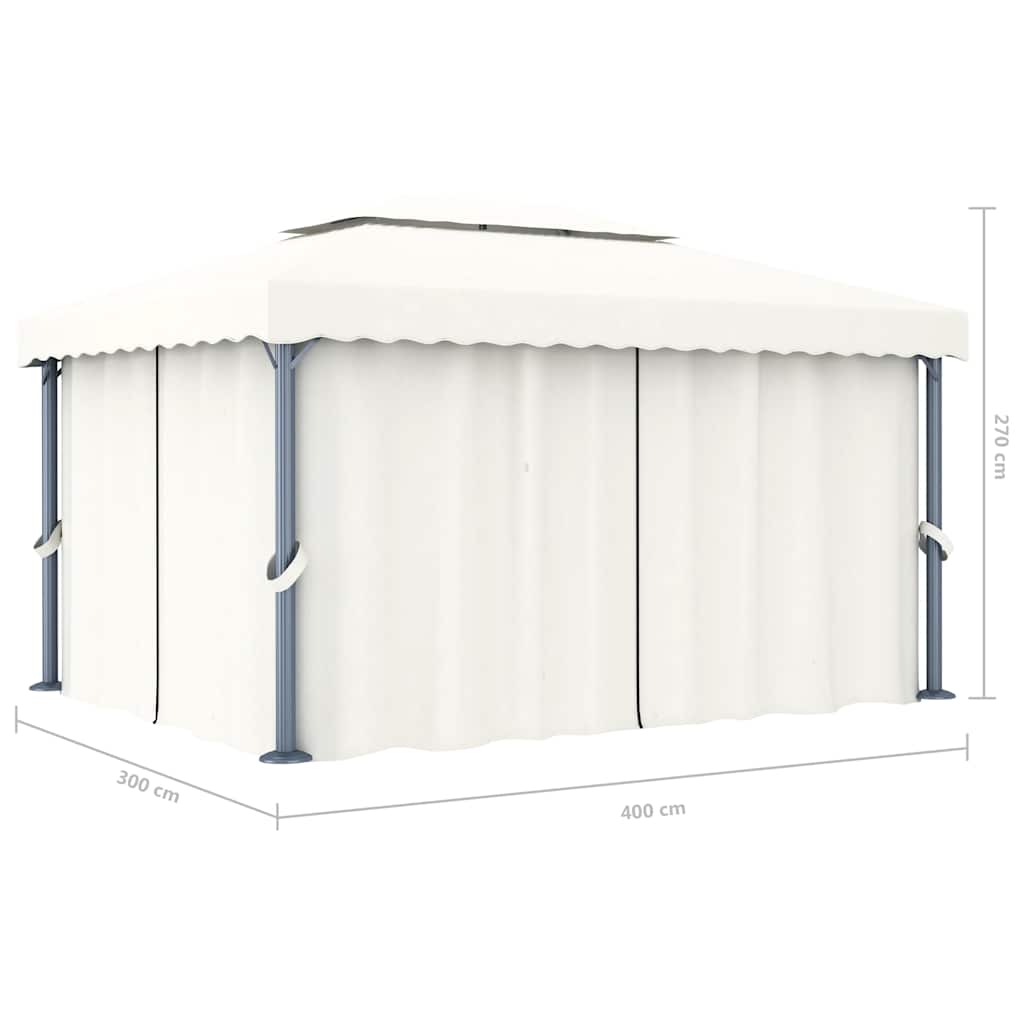 Pavillon mit Vorhängen & LED-Lichterkette 3x3 m Cremeweiß