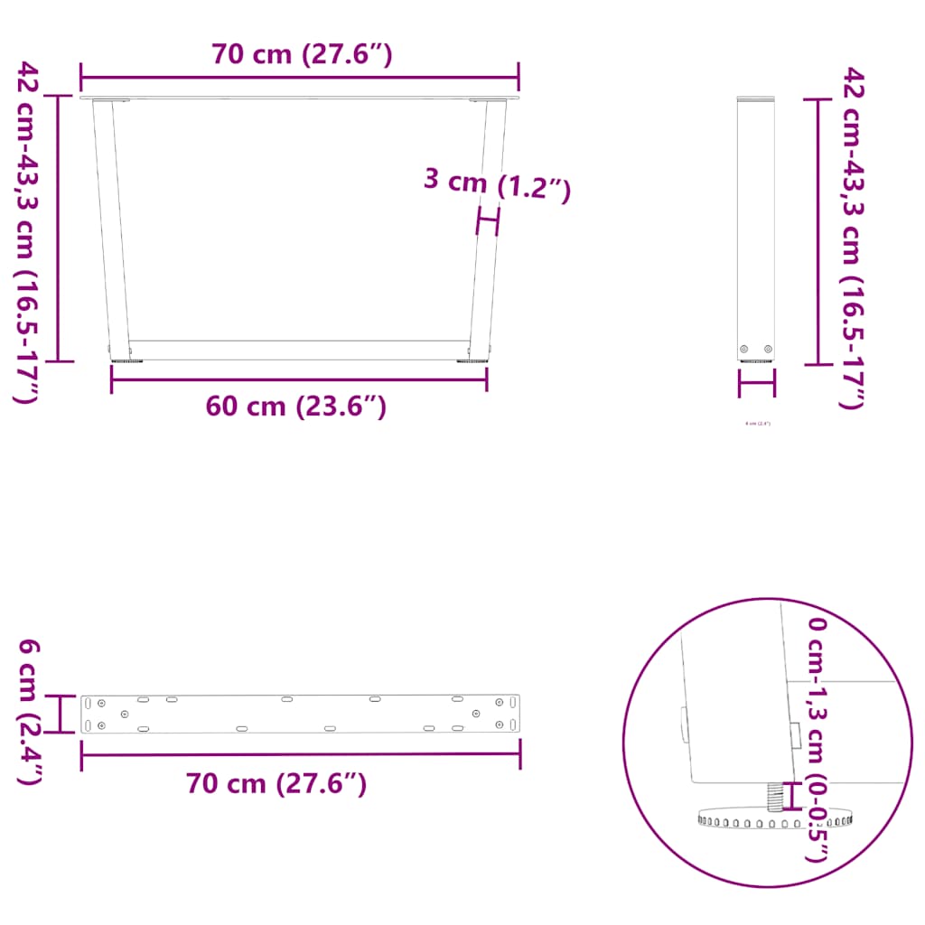 Couchtischbeine V-Form 2 Stück Schwarz 30x(30-31,3) cm Stahl