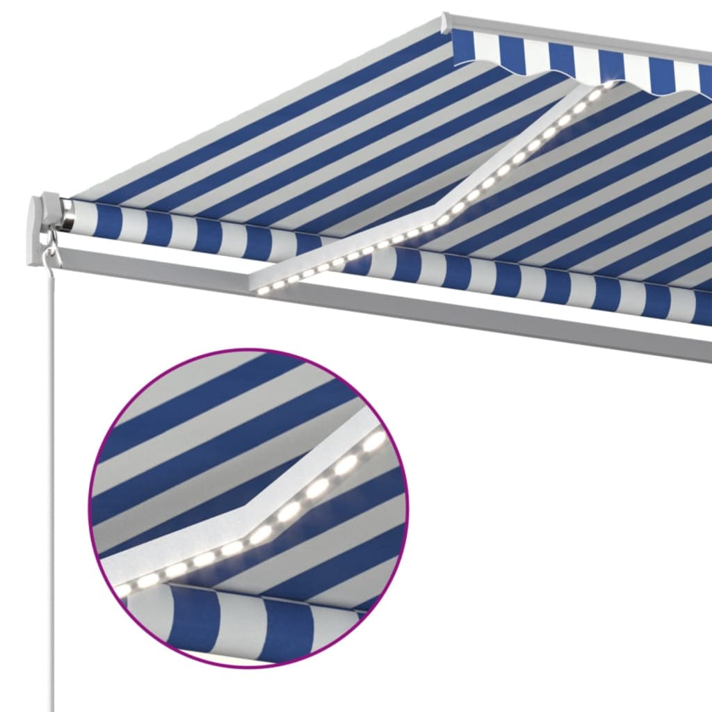 Markise Manuell Einziehbar mit LED 300x250 cm Blau und Weiß