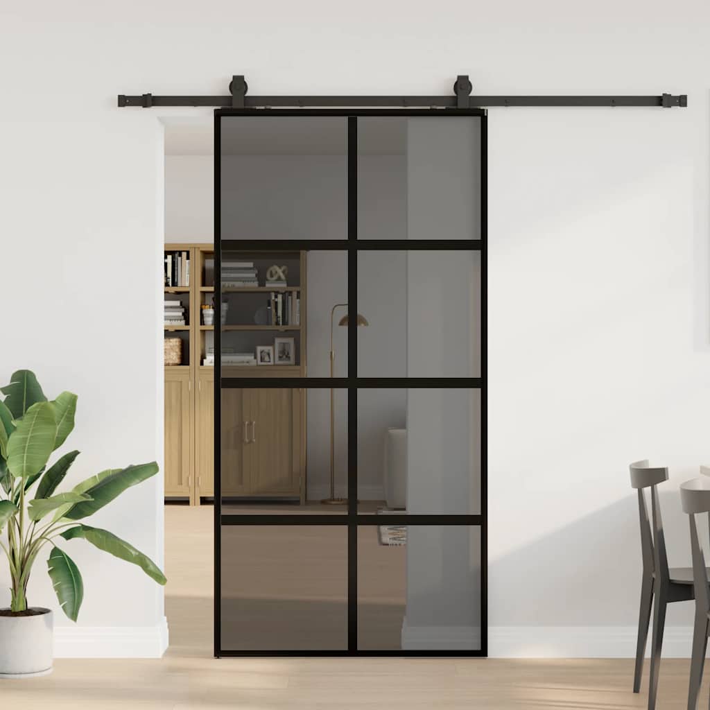 Schiebetür mit Beschlag Schwarz 76x205 cm Hartglas