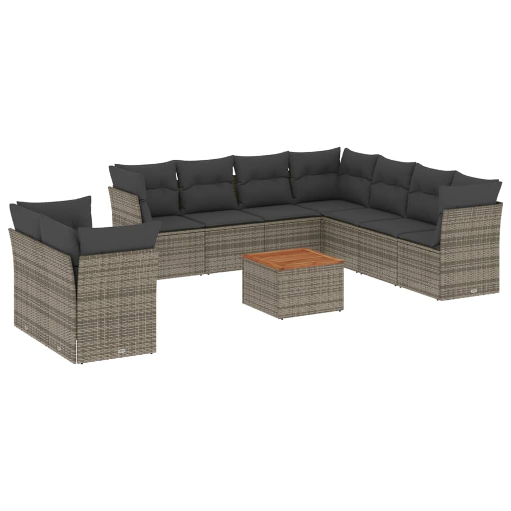 10-tlg. Garten-Sofagarnitur mit Kissen Schwarz Poly Rattan