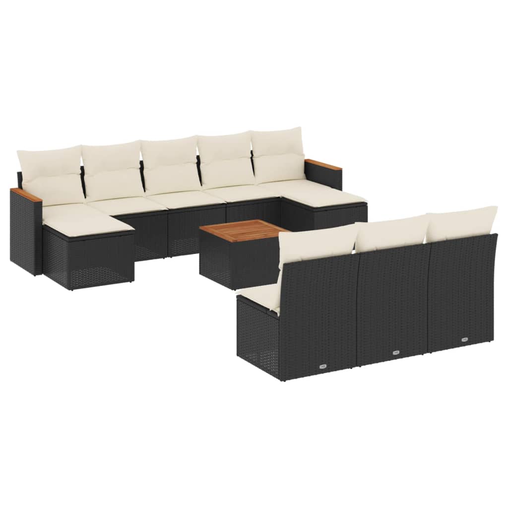 10-tlg. Garten-Sofagarnitur mit Kissen Schwarz Poly Rattan