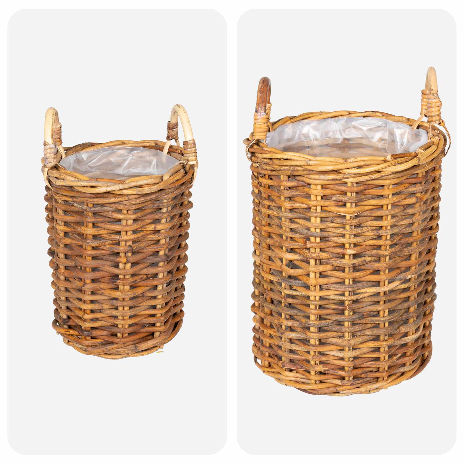 Blumentopfkorb mit Speicher 2 Stk. Natürliches Grau Kubu Rattan
