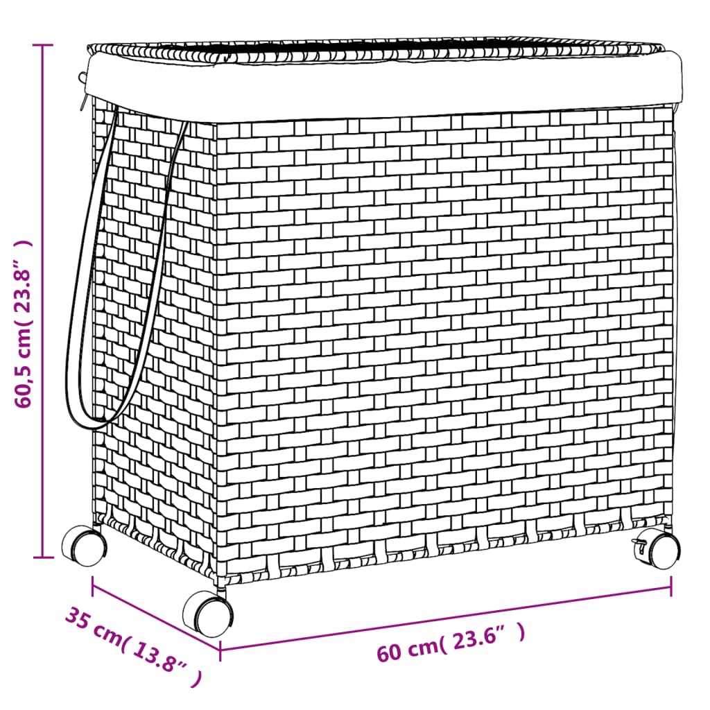 Wäschekorb mit Rollen 60x35x60,5 cm Rattan