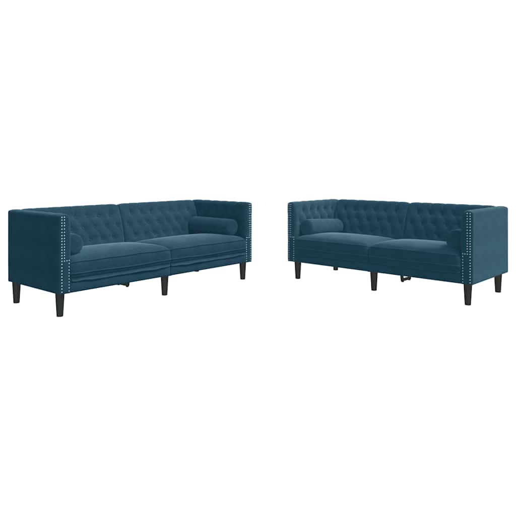 3-tlg. Chesterfield-Sofa-Set mit Nackenrollen Hellgrau Samt