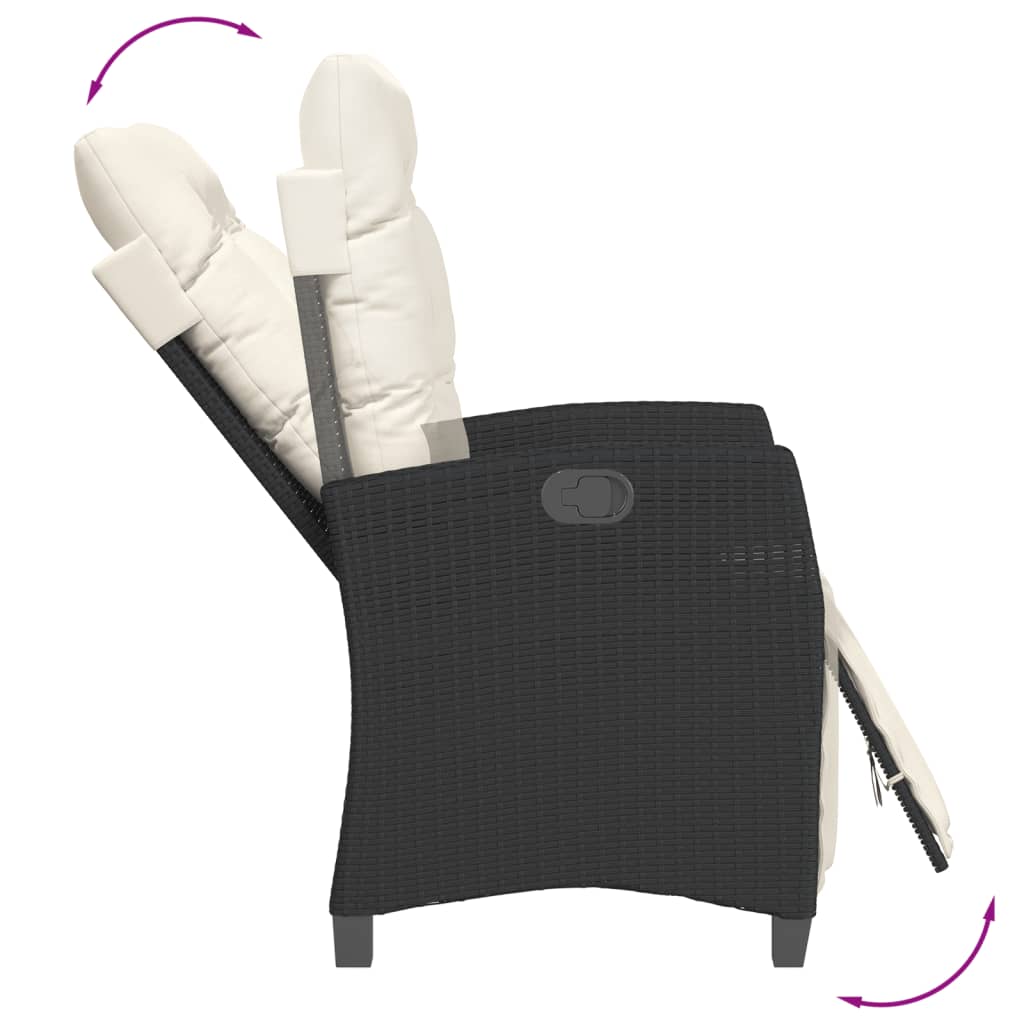 Gartensessel Verstellbar mit Kissen Schwarz Poly Rattan