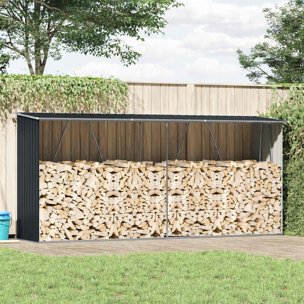 Brennholzlager aus verzinktem Stahl 330x84x152 cm Grau