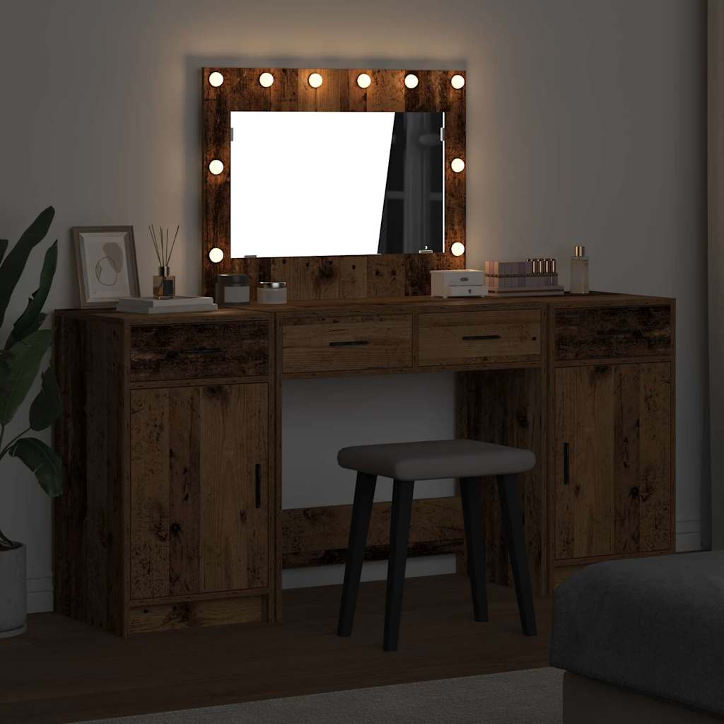 Schminktisch mit Spiegelbeleuchtung 3 pcs Weiß Holzwerkstoff