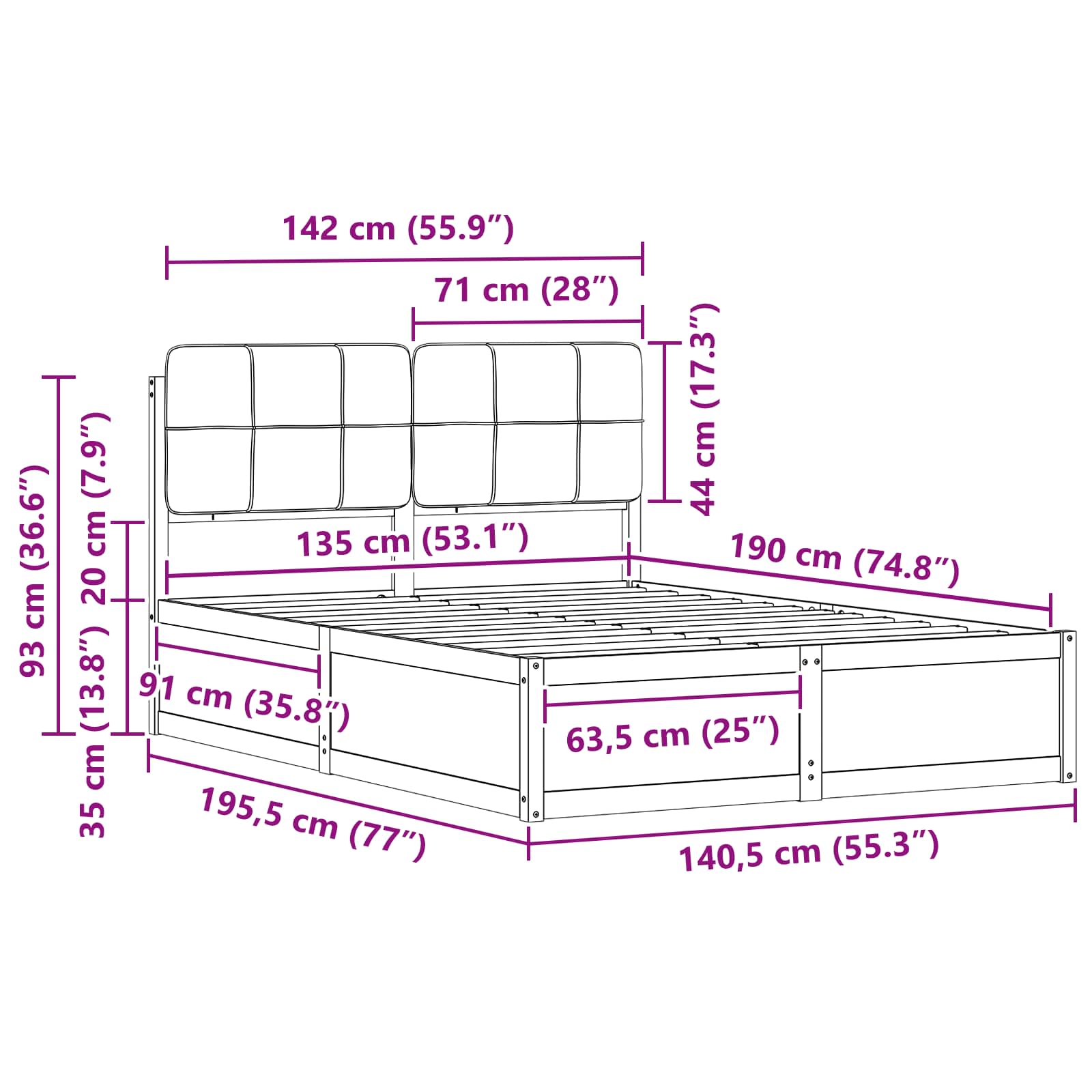 Bettgestell mit gepolstertem Kopfteil Hellgrau 200 x 200 cm