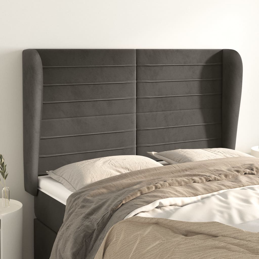 Kopfteil mit Ohren Dunkelblau 203x23x118/128 cm Samt