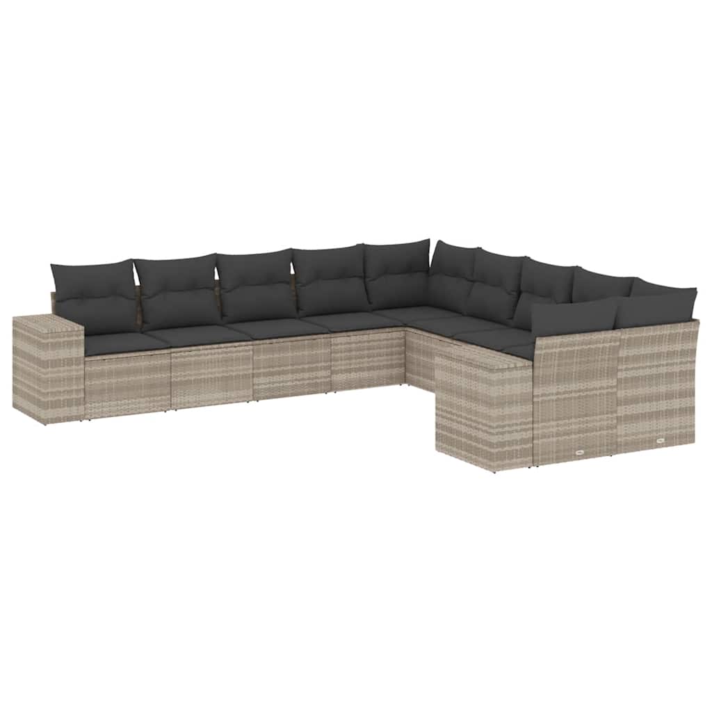 10-tlg. Garten-Sofagarnitur mit Kissen Schwarz Poly Rattan