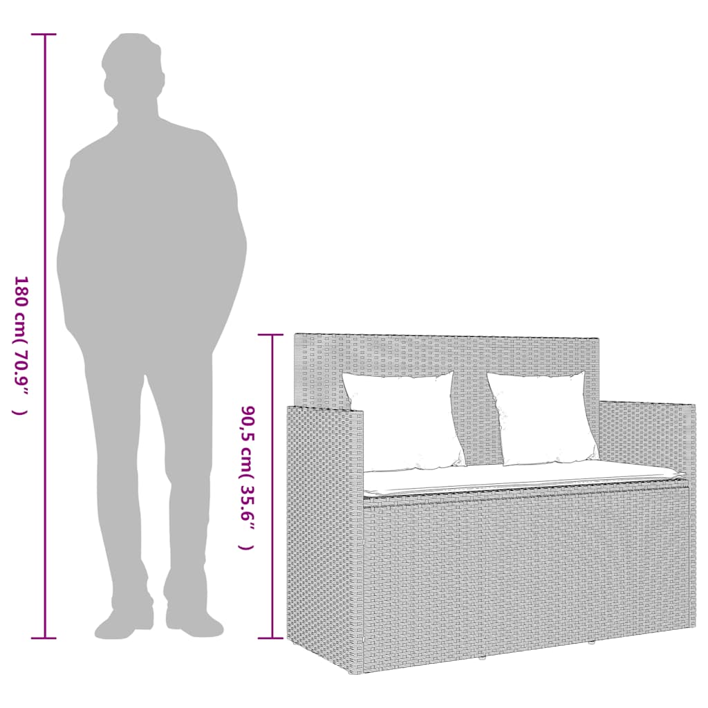 Gartenbank mit Kissen Schwarz Poly Rattan