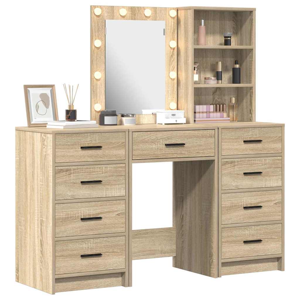 Schminktisch mit Spiegelbeleuchtung 3 pcs Weiß Holzwerkstoff