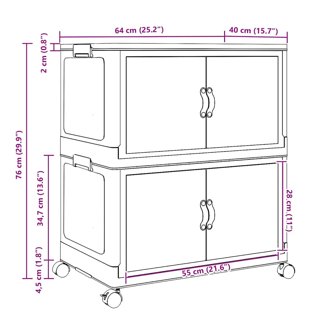 Aufbewahrungsbox mit Rädern Stapelbar 28 L 48,5x29,5x33 cm