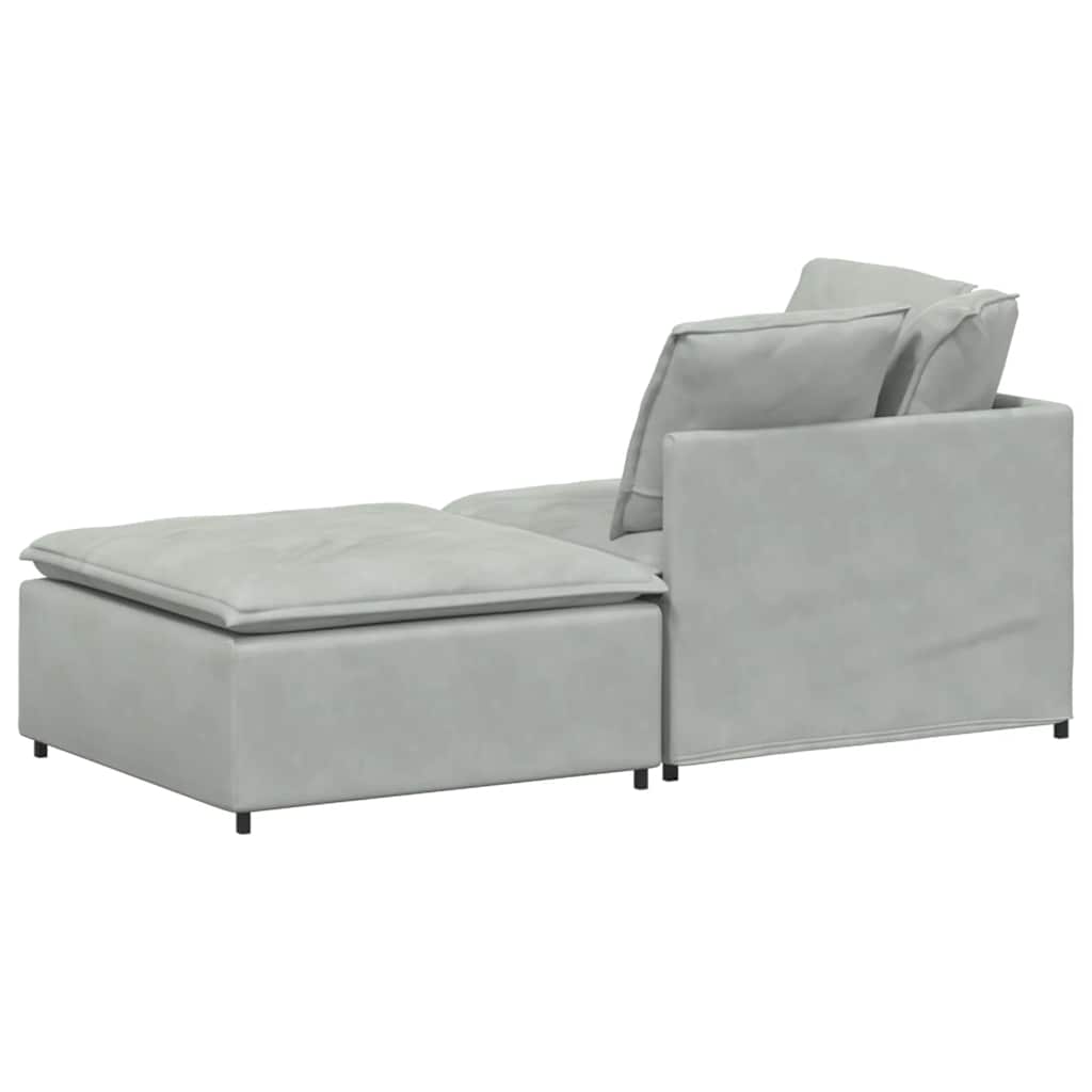 Modulares Sofa mit Fußhocker Kissen Samt Blau