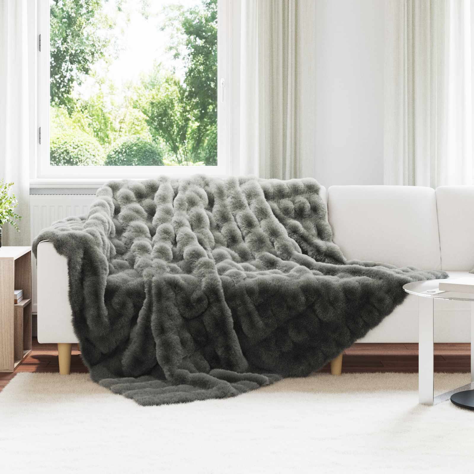 Rutschfeste Decke aus Kunstkaninchenfell Olite Beige Polyester