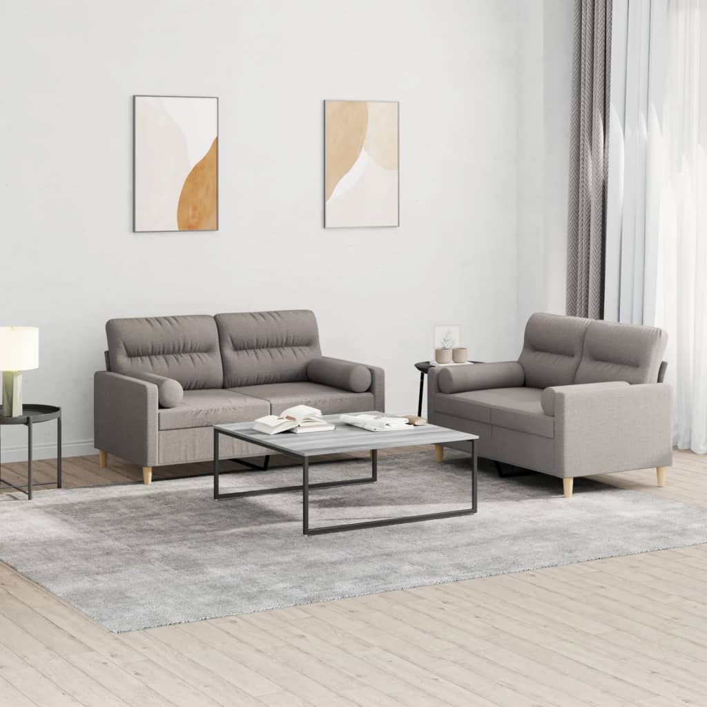3-tlg. Sofagarnitur mit Kissen Creme Stoff
