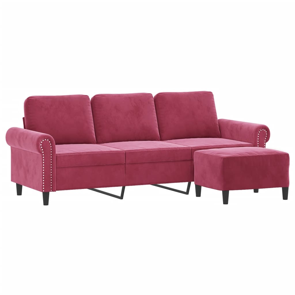3-Sitzer-Sofa mit Hocker Hellgrau 180 cm Samt