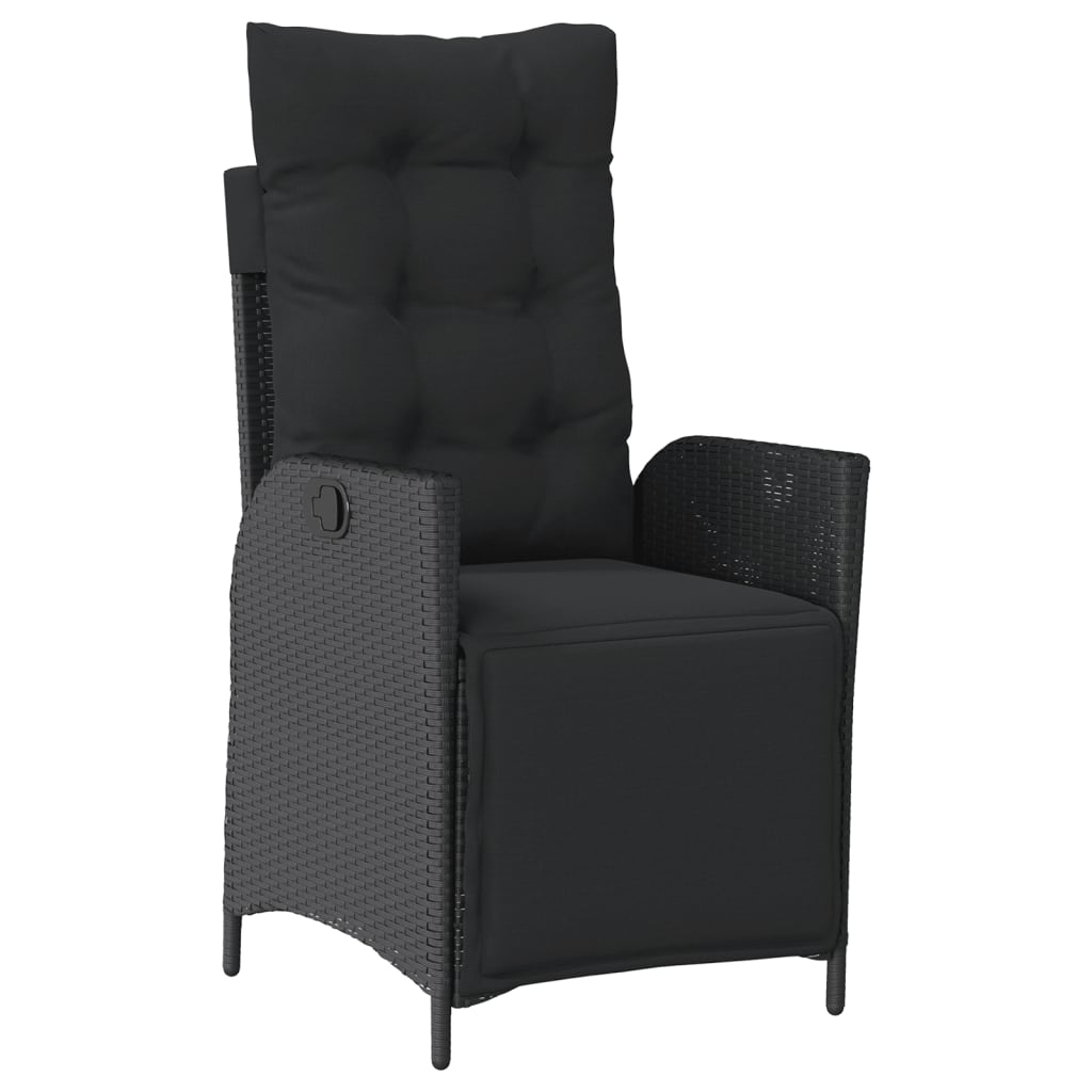 Gartensessel Verstellbar mit Kissen Schwarz Poly Rattan