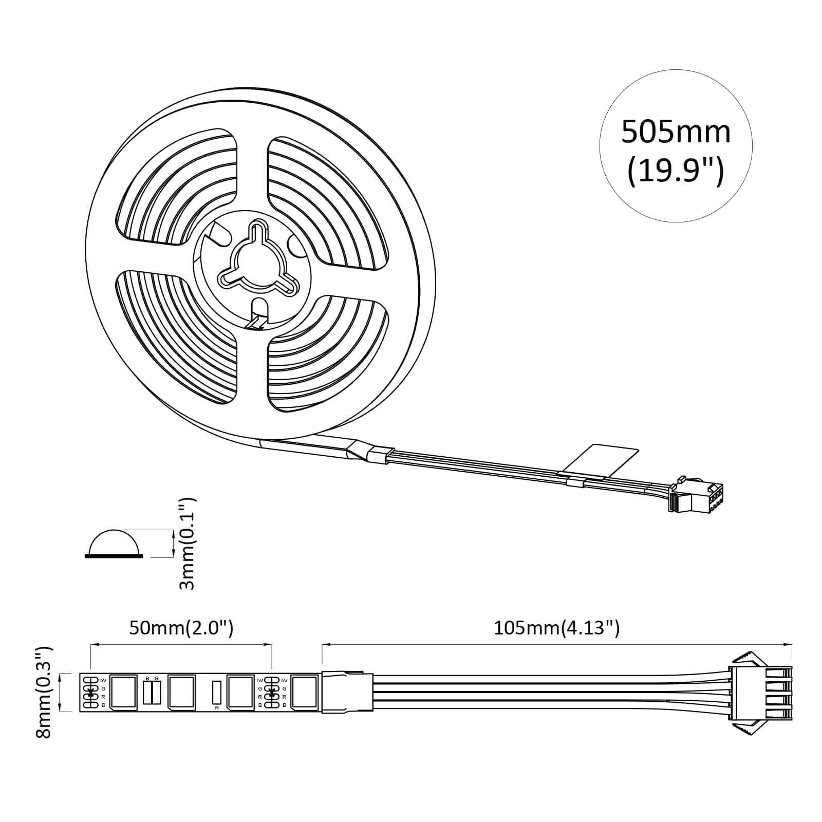 LED Streifen 2 pcs Schwarz und Transparent 3000 mm
