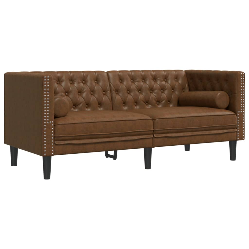 3-tlg. Chesterfield-Sofa-Set mit Nackenrollen Hellgrau Samt