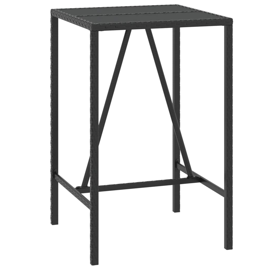 Bartisch mit Glasplatte Schwarz 110x70x110 cm Poly Rattan