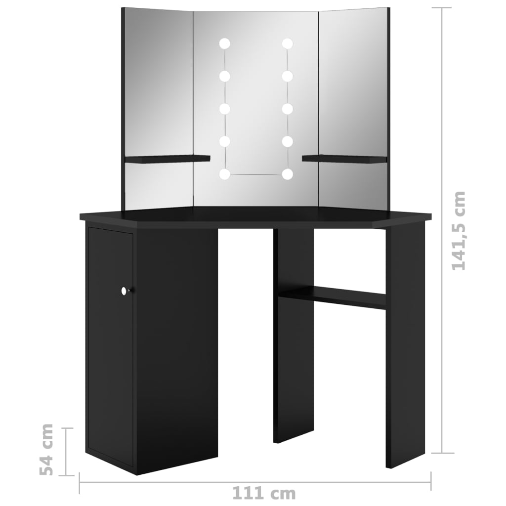 Eck-Schminktisch mit LED Grau 111x54x141,5 cm