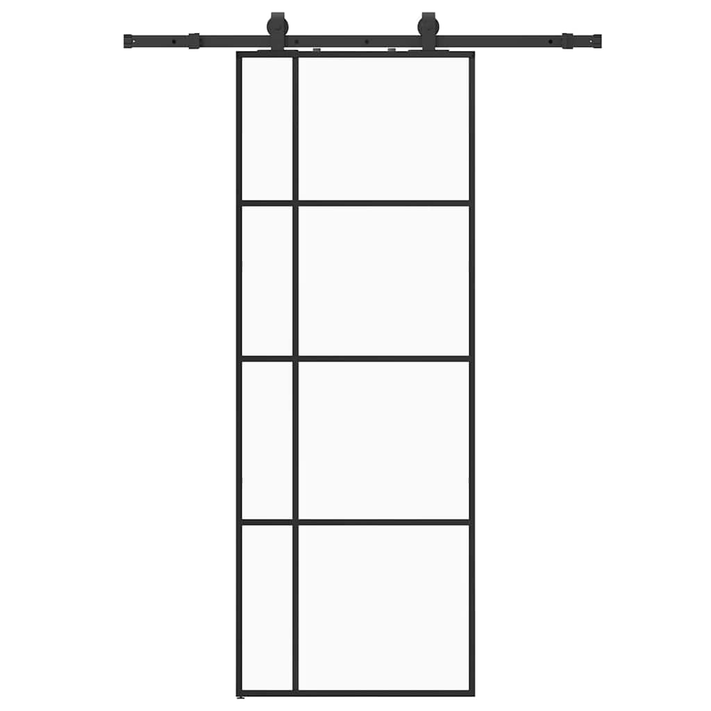 Schiebetür mit Beschlag Schwarz 76x205 cm ESG-Glas