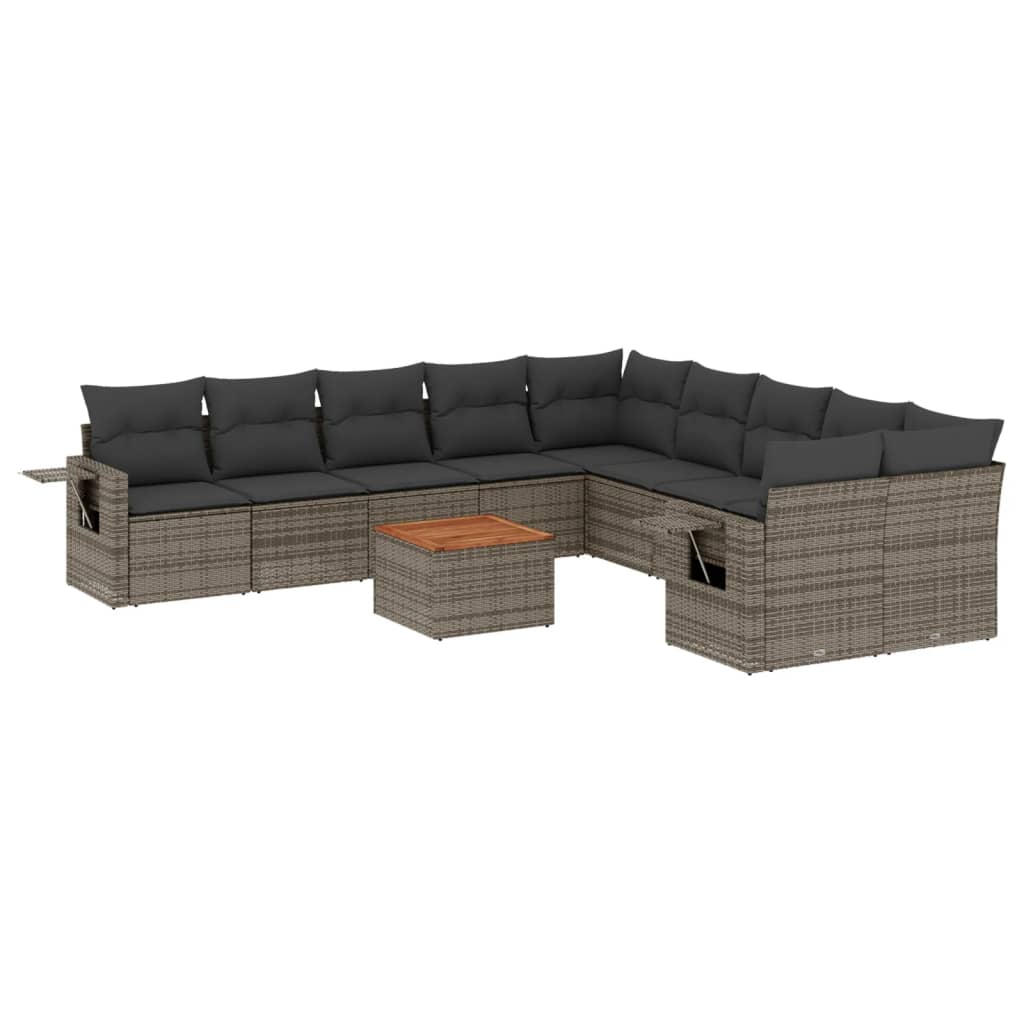 11-tlg. Garten-Sofagarnitur mit Kissen Schwarz Poly Rattan