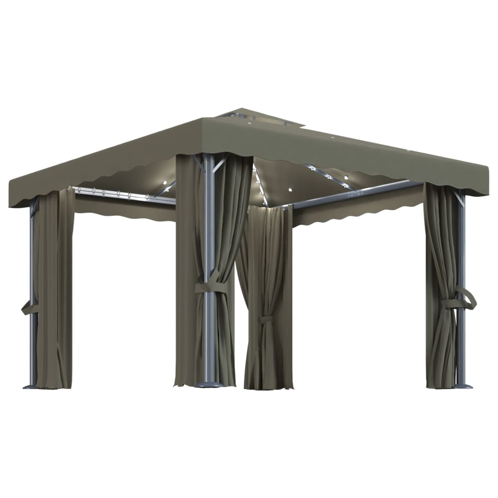 Pavillon mit Vorhängen & LED-Lichterkette 3x3 m Cremeweiß