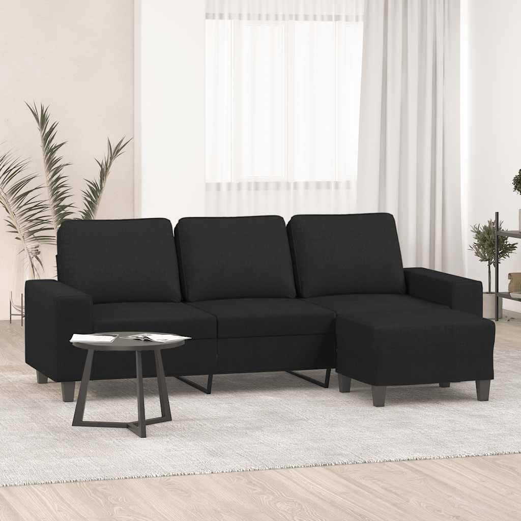 3-Sitzer-Sofa mit Hocker Hellgrau 180 cm Stoff