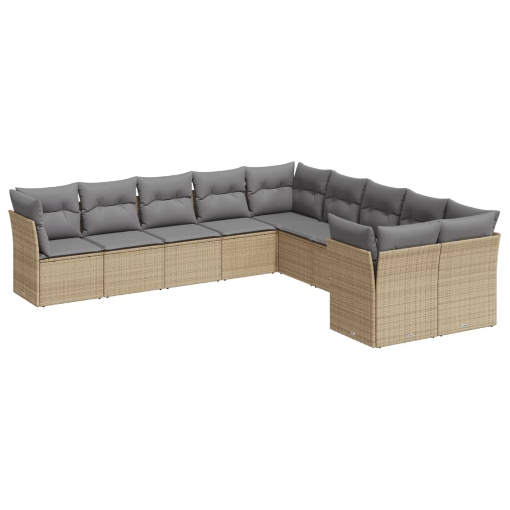10-tlg. Garten-Sofagarnitur mit Kissen Schwarz Poly Rattan