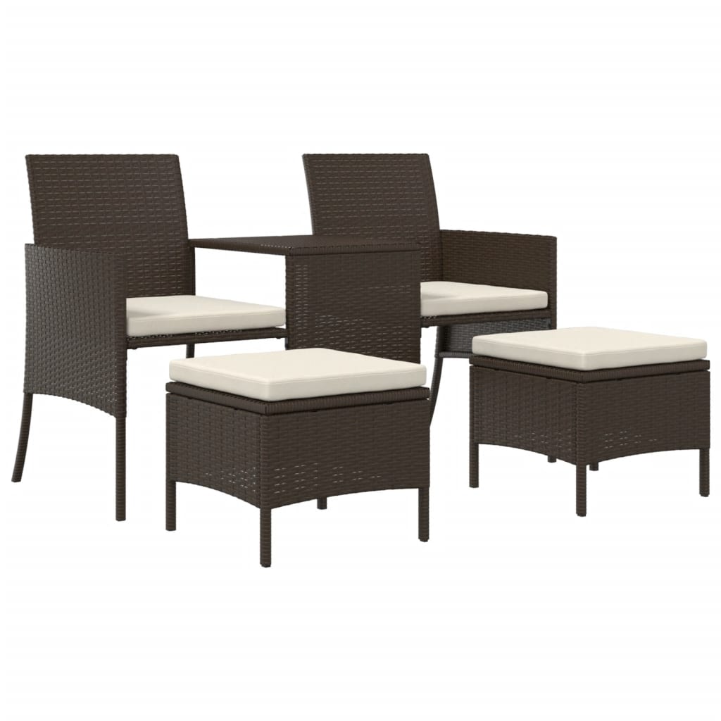 2-Sitzer-Gartensofa mit Teetisch und Hocker Poly Rattan Grau