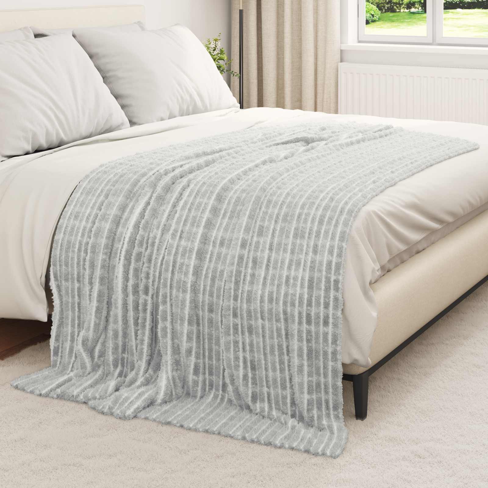 Überwurfdecke Beige 150 x 130 cm Fleece