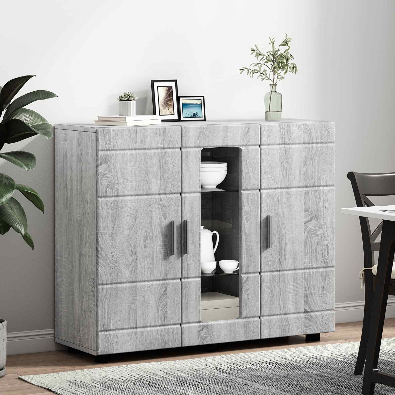Highboard mit Regal FLORIN Weiß 60 x 35 x 182 cm Holzwerkstoff