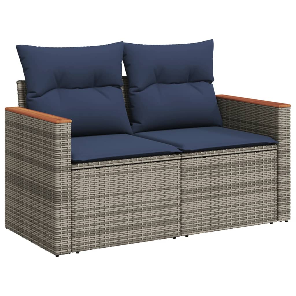 10-teiliges Gartensofa-Set mit Kissen, schwarzes Polyrattan
