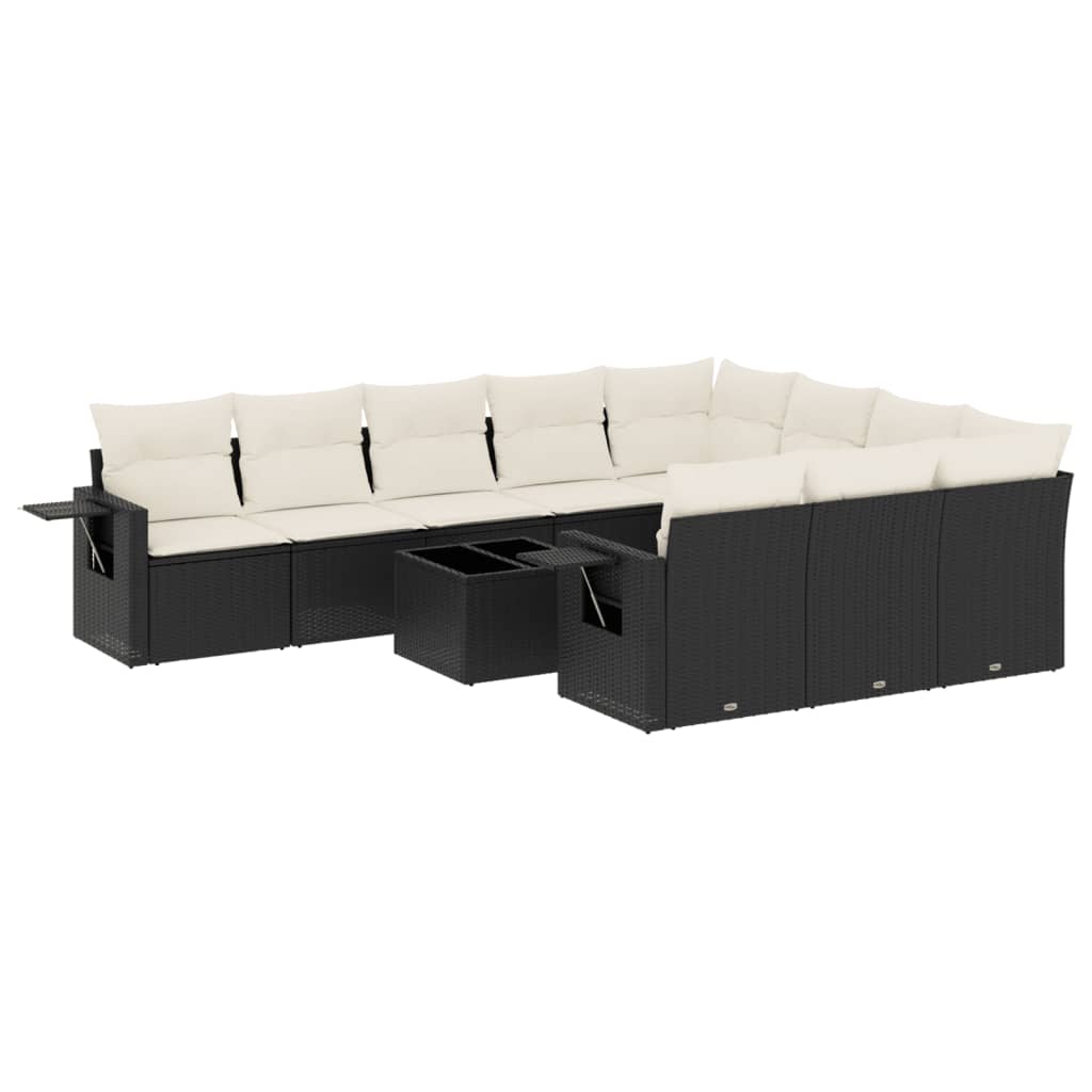 10-tlg. Garten-Sofagarnitur mit Kissen Schwarz Poly Rattan