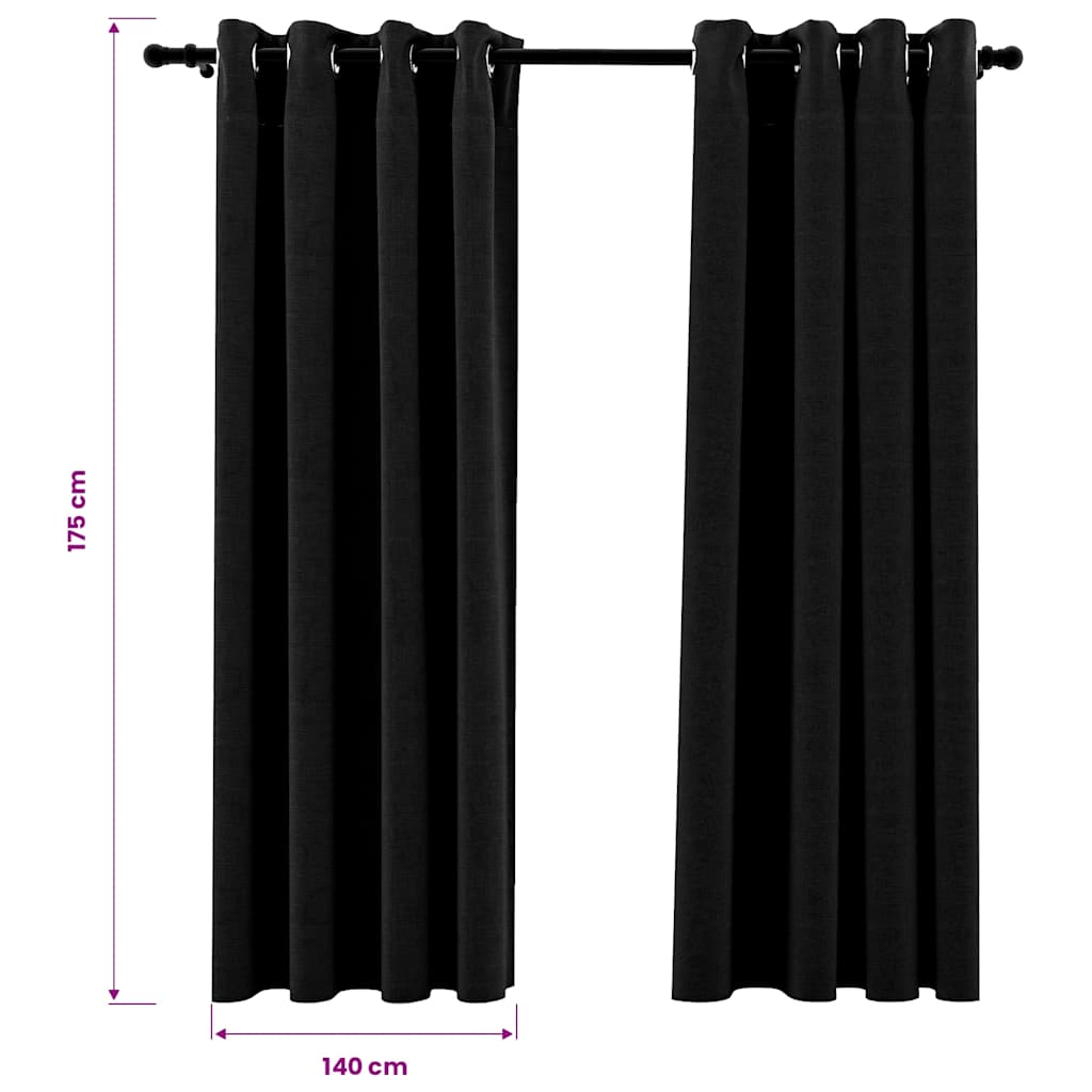Verdunkelungsvorhänge Ösen Leinenoptik 2 Stk. Schwarz 140x175cm