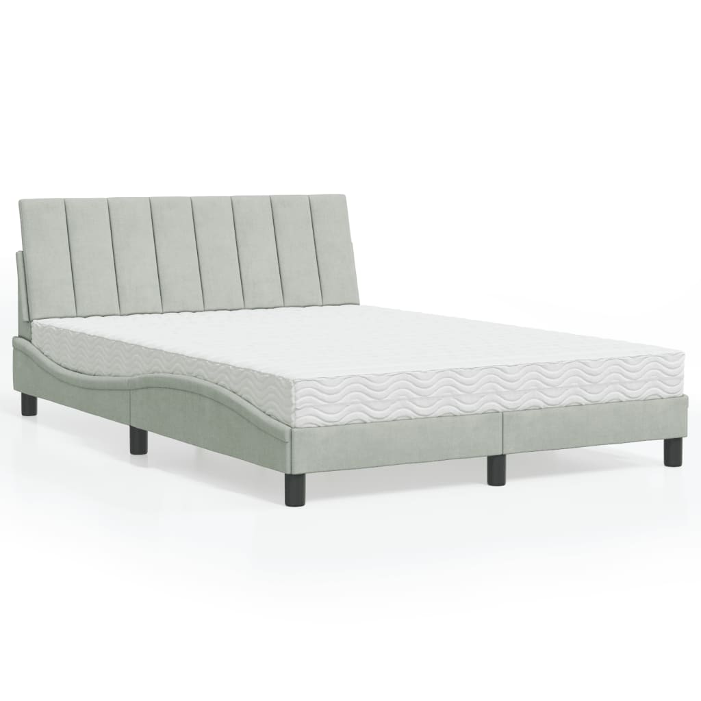 Bett mit Matratze "Hanko" Hellgrau 80x200 cm Samt