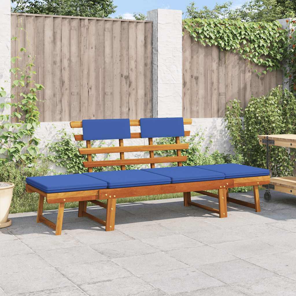 Gartenbank mit Auflagen 2-in-1 190 cm Grau Massivholz Akazie