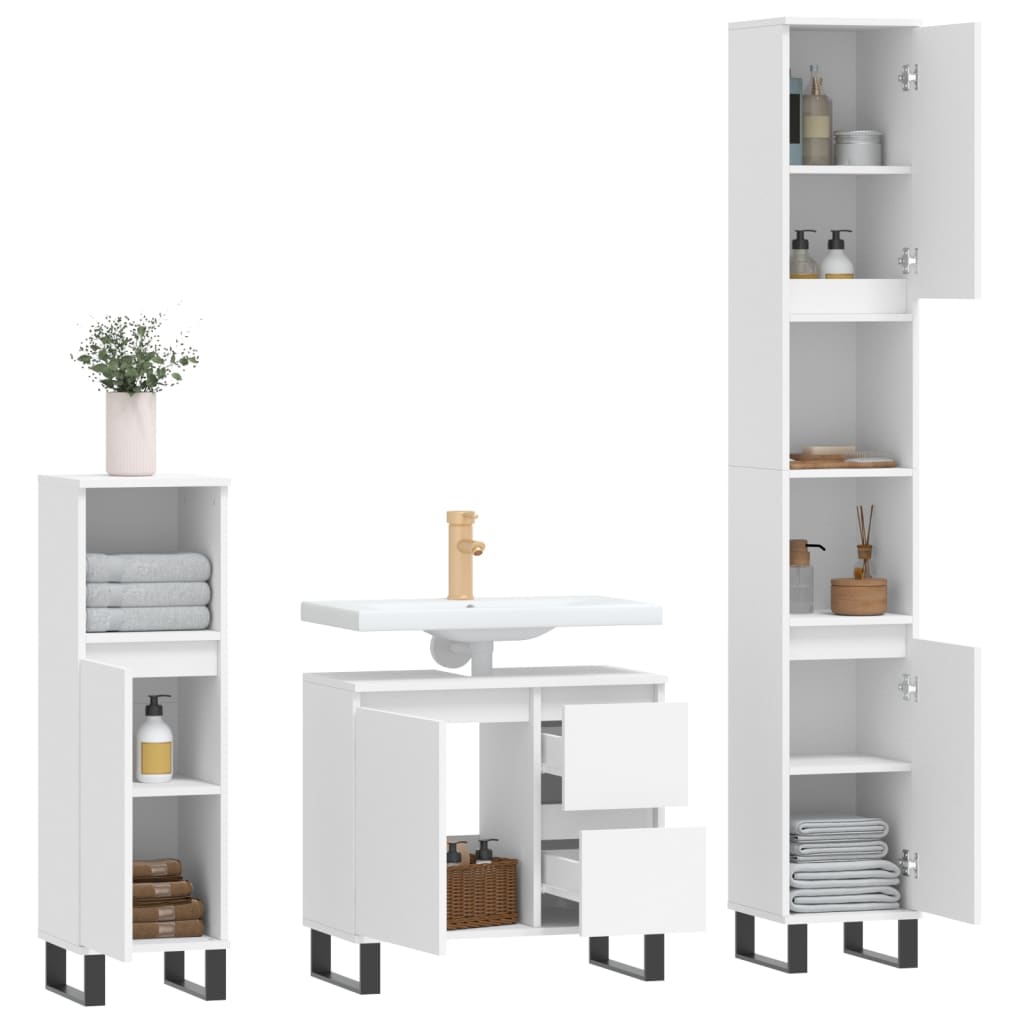 3-tlg. Badmöbel-Set Grau Sonoma Holzwerkstoff