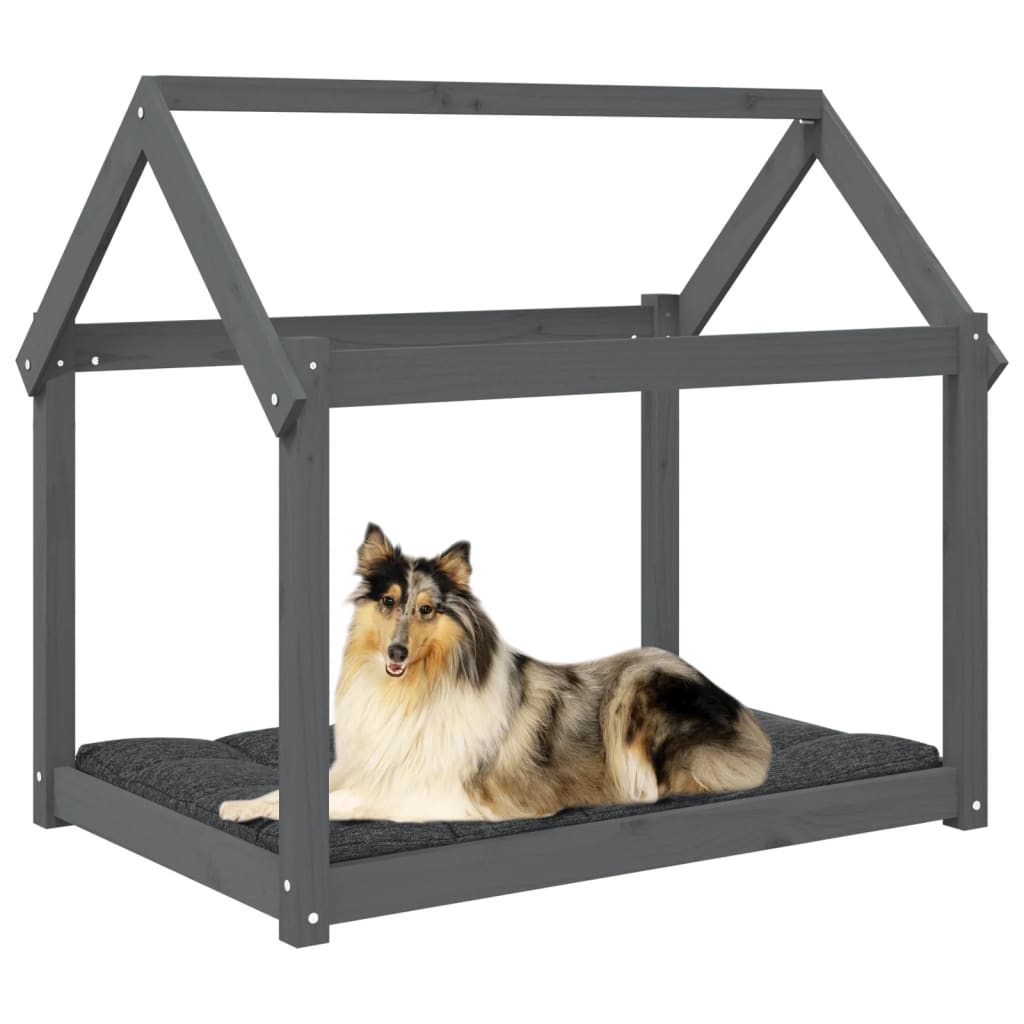 Hundebett Grau 61x50x70 cm Massivholz Kiefer