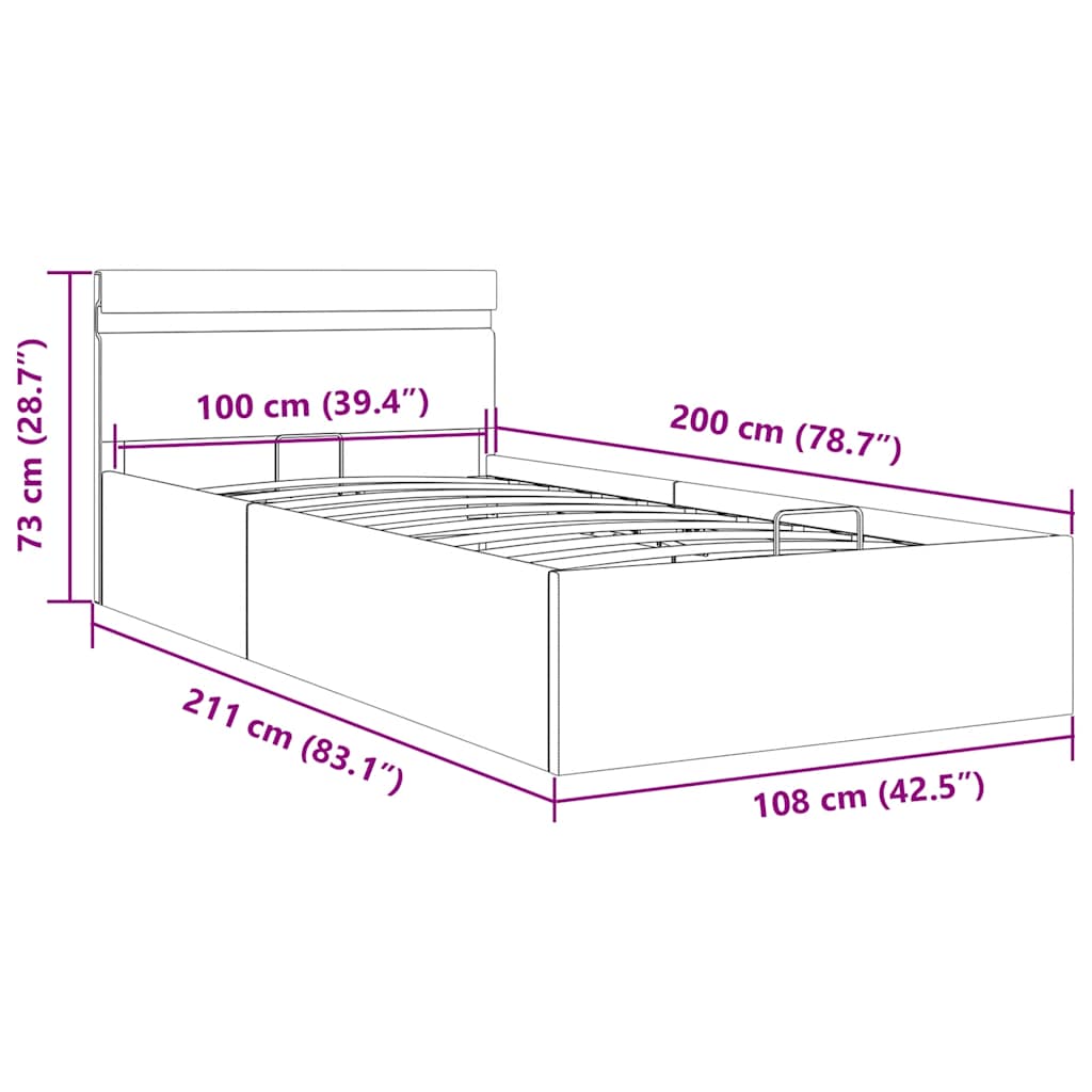 Bett mit Bettkasten Hydraulisch LED Dunkelgrau Stoff 90x200 cm