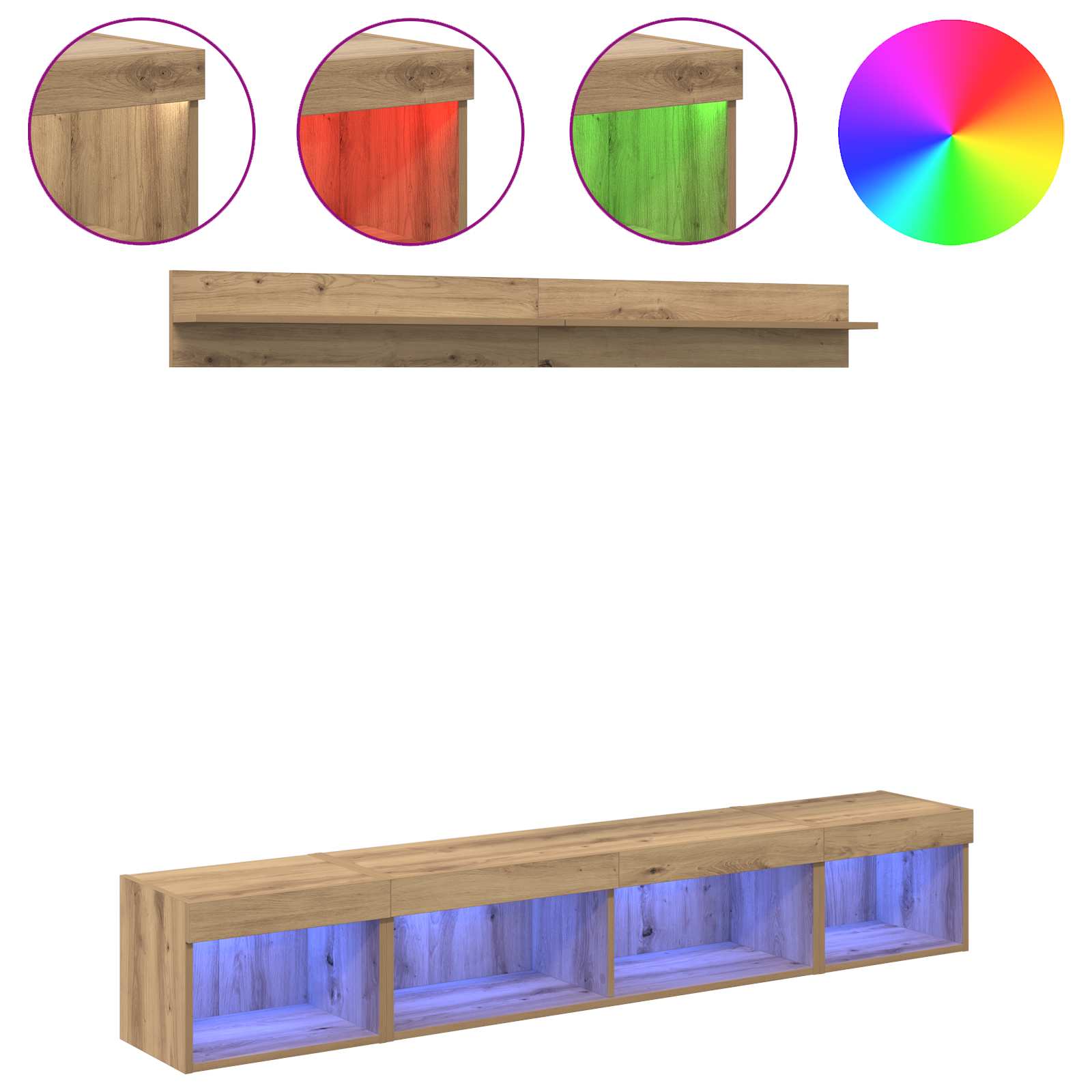 5-tlg. Wohnwand mit LED-Beleuchtung Weiß Holzwerkstoff