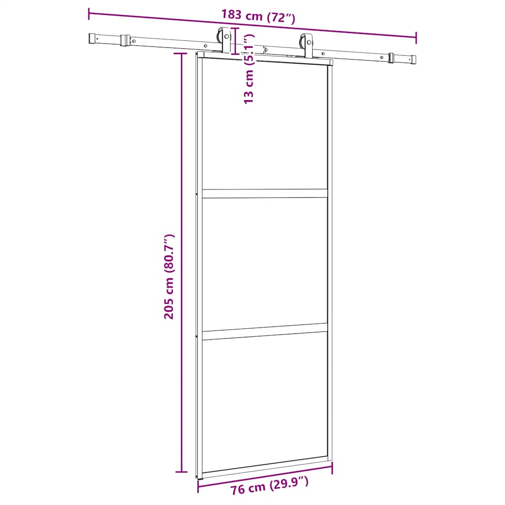 Schiebetür mit Beschlag Schwarz 76x205 cm Hartglas