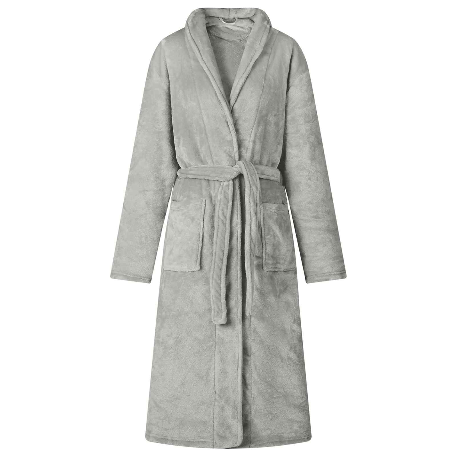 Bademantel ohne Kapuze Beige S Flanell