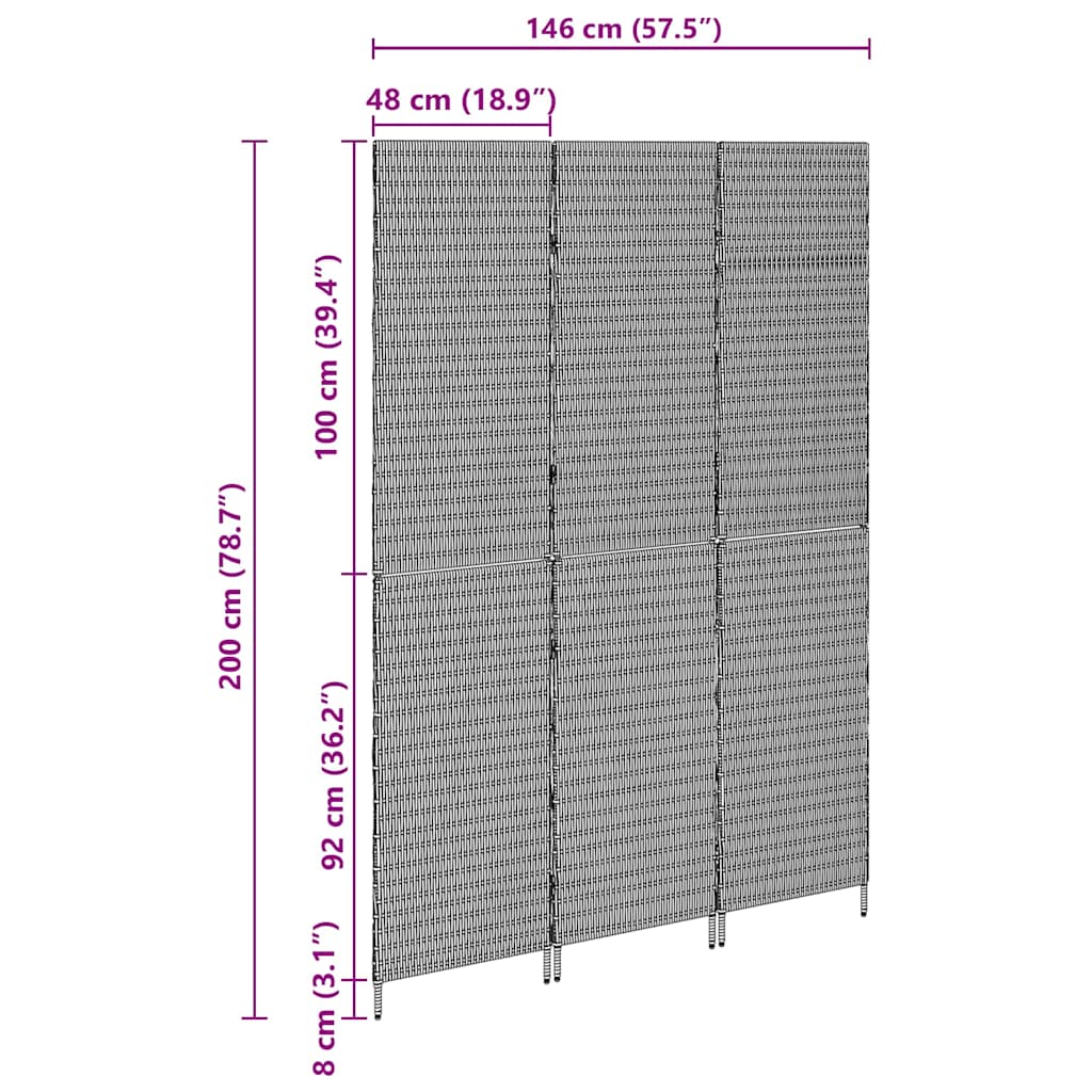 Raumteiler Schwarz 146 x 180 cm Poly-Rattan